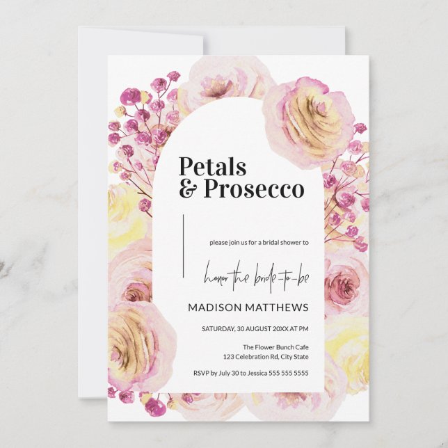 Petals & Prosecco Blommigt Arch Vår Möhippa Inbjudningar (Framsida)