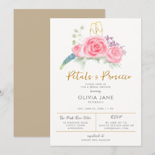 Petals Prosecco Blommigt Guld Bubly Möhippa Inbjudningar