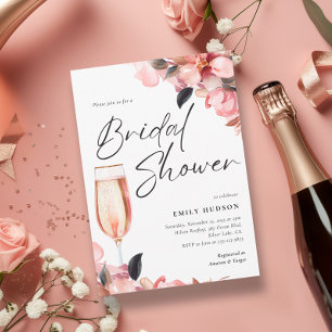 Petals & Prosecco Blommigt Inbjudningskort för möh