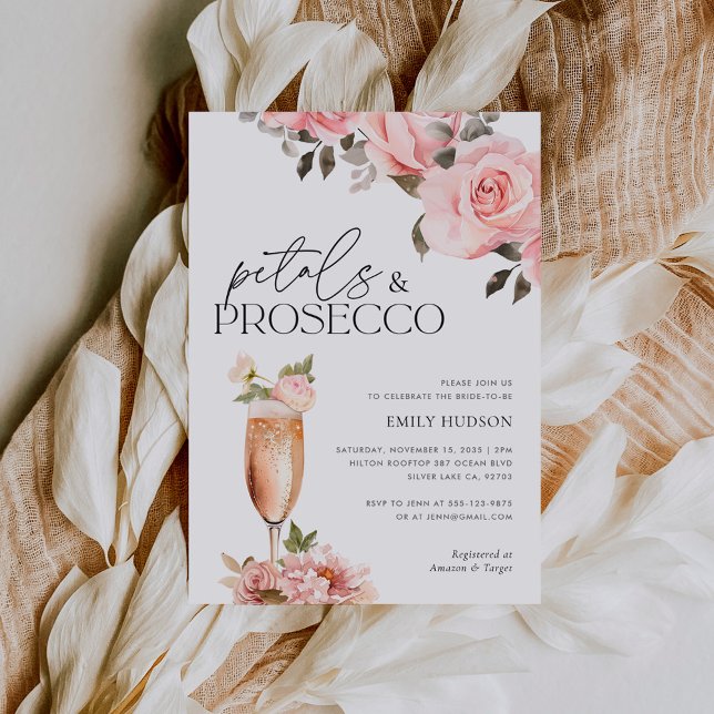 Petals & Prosecco Blommigt Inbjudningskort för möh (Skapare uppladdad)