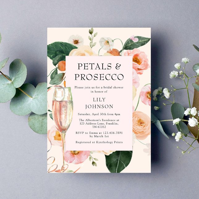 Petals & Prosecco Blommigt Inbjudningskort för möh (Skapare uppladdad)