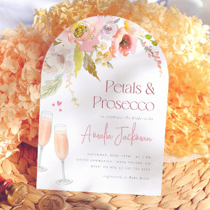 Petals & Prosecco Blomsterbåge Bröllopsdusch Inbjudningar