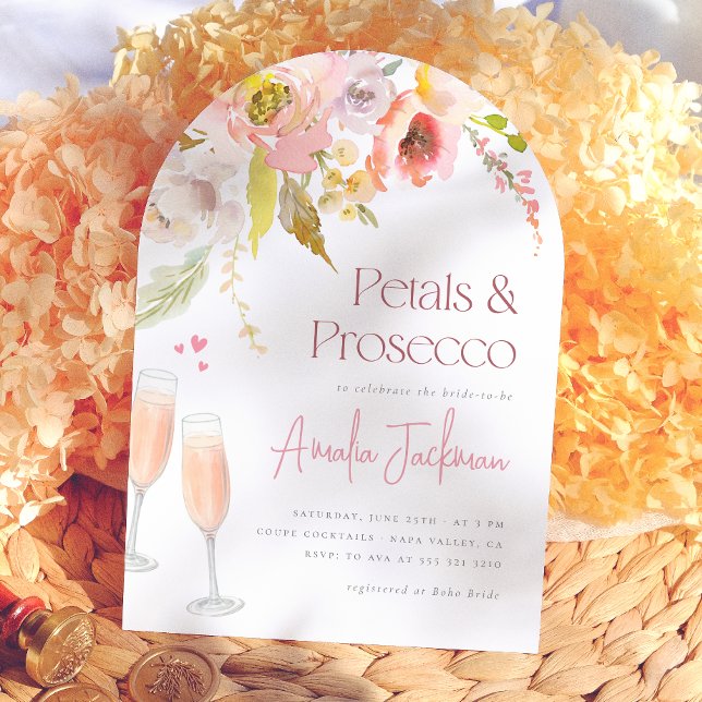 Petals & Prosecco Blomsterbåge Bröllopsdusch Inbjudningar (Skapare uppladdad)