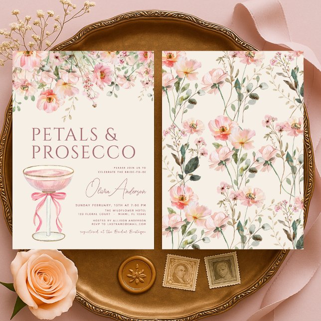 Petals & Prosecco Blush Pink Bridal Shower  Inbjudningar (Skapare uppladdad)