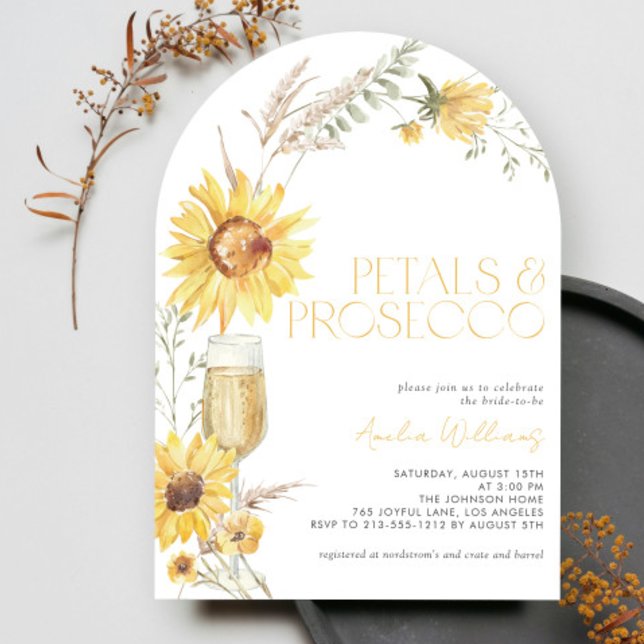 Petals & Prosecco Boho Solros Möhippa Inbjudningar (Skapare uppladdad)