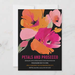 Petals & Prosecco Bright Abstrakt Blommigt Black Inbjudningar