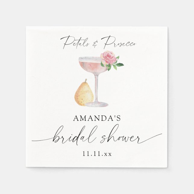 Petals & Prosecco - bröllopsdusch Pappersservett (Framsidan)