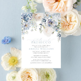 Petals & Prosecco Dusty Blue Blommigt Möhippa Inbjudningar