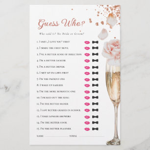 Petals & Prosecco Gissa vem som spelar Möhippa Brevpapper