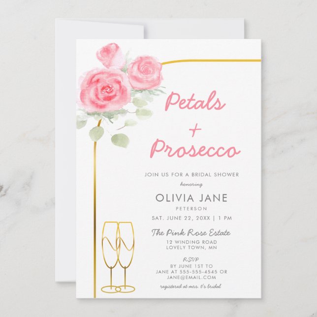 Petals Prosecco Guld Boho Ro Arch Möhippa Inbjudningar (Framsida)