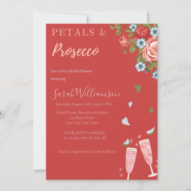 Petals & Prosecco Inbjudningskort för möhippan (Framsida)