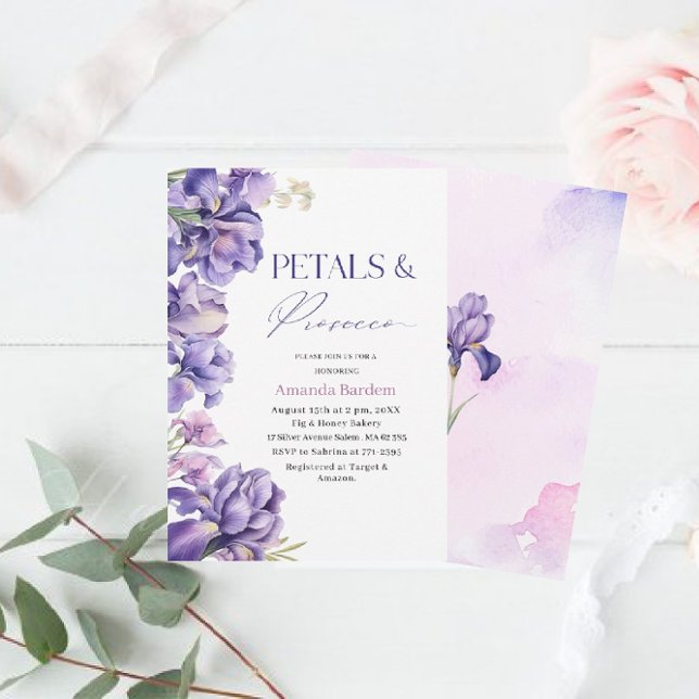 PETALS & PROSECCO IRIS FLOWER Watercolor möhippa Inbjudningar (Skapare uppladdad)