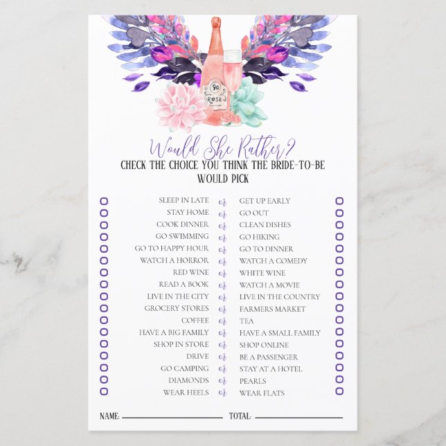 Petals & Prosecco Möhippa Game skulle hon hellre ä (Framsida)