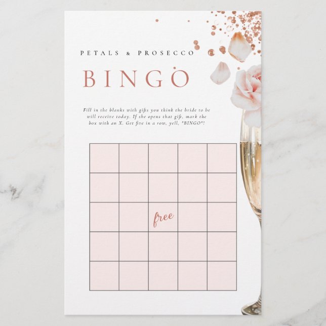 Petals & Prosecco Möhippa Gift Bingo Game Brevpapper (Framsida)