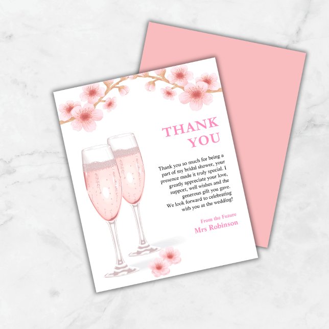 Petals & Prosecco Möhippa - tackkort (Budget Petals & Prosecco Bridal Shower Thank You Card  )