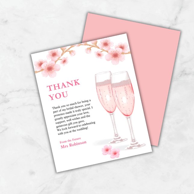 Petals & Prosecco Möhippa - tackkort (Budget Petals & Prosecco Bridal Shower Thank You Card  )