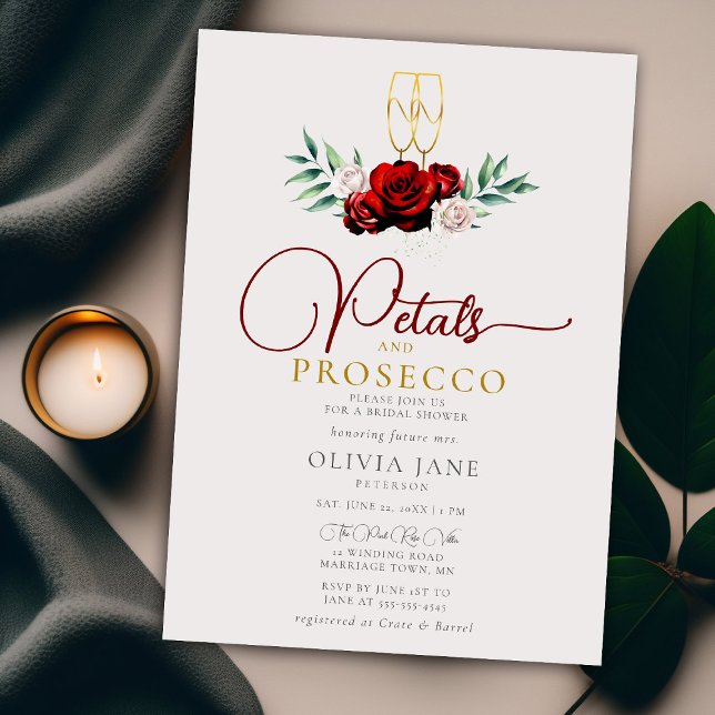 Petals Prosecco Red Vit ros Ecru Möhippa Inbjudningar (Skapare uppladdad)
