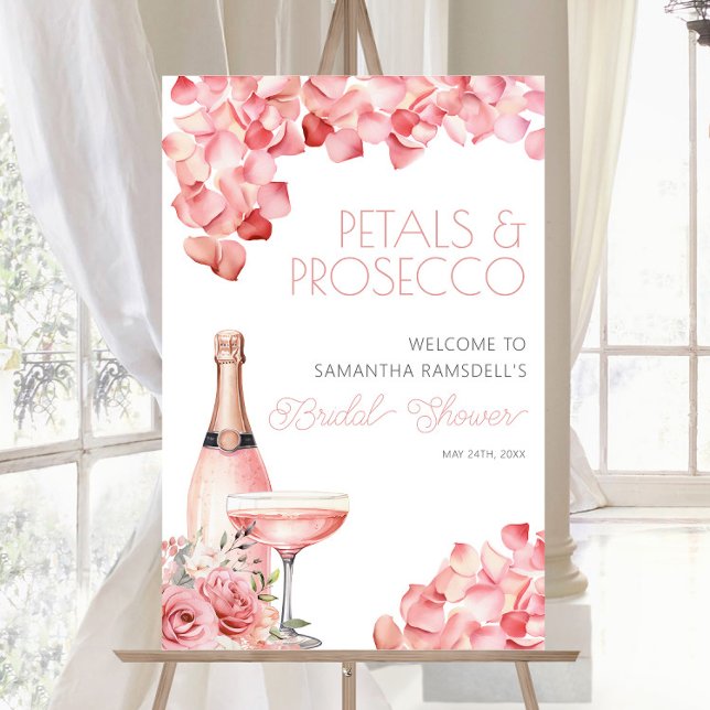 Petals & Prosecco Ro Blommigt Möhippa 24x36 Poster (Petals & Prosecco Rose Floral Bridal Shower 24x36 Poster)