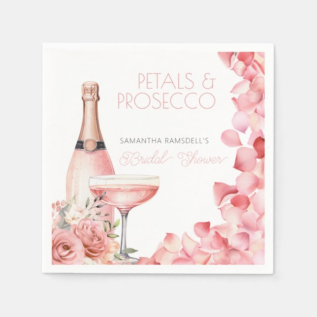 Petals & Prosecco Rosa Bröllopsdusch Pappersservet Pappersservett (Framsidan)