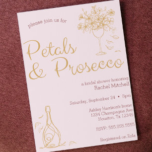 Petals & Prosecco Rosa Line Art Möhippa Inbjudningar