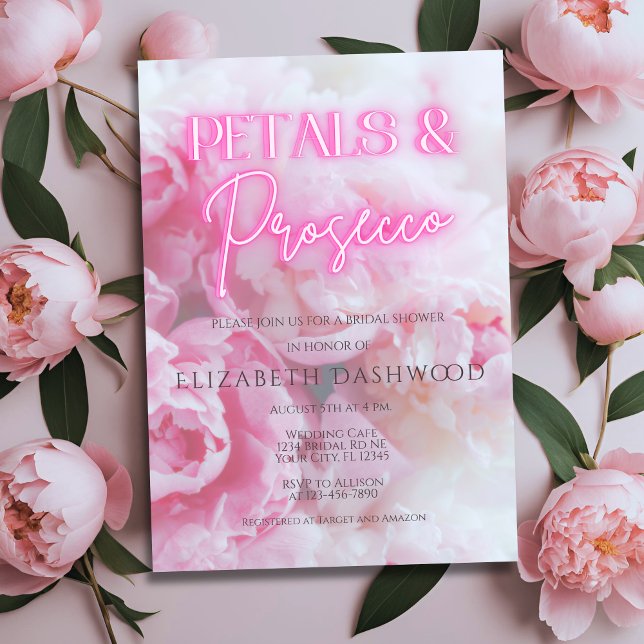 Petals & Prosecco Rosa Neon Blommigt Möhippa Inbjudningar (Skapare uppladdad)