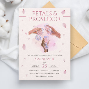 Petals & Prosecco Rosa Watercolor Möhippa Inbjudningar
