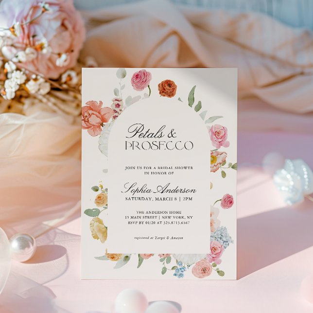 Petals & Prosecco Vår blommor Möhippa Inbjudningar (Skapare uppladdad)