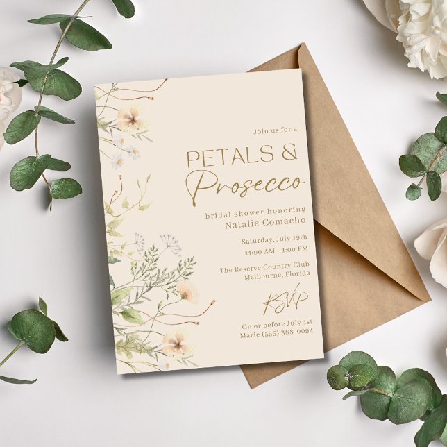 Petals Prosecco WildblommMöhippa Party Inbjudningar (Petals Prosecco Wildflower Bridal Shower Party Invitation)