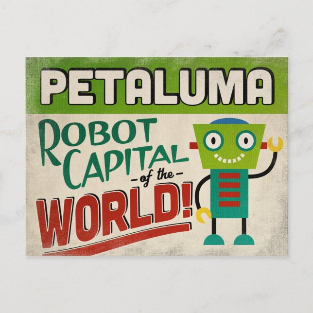 Petaluma California Robot - Funny Vintage Vykort (Framsida)