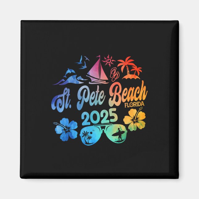 Pete Beach Florida 2025 Tie Dye Vacation Souve Magnet (Framsidan)