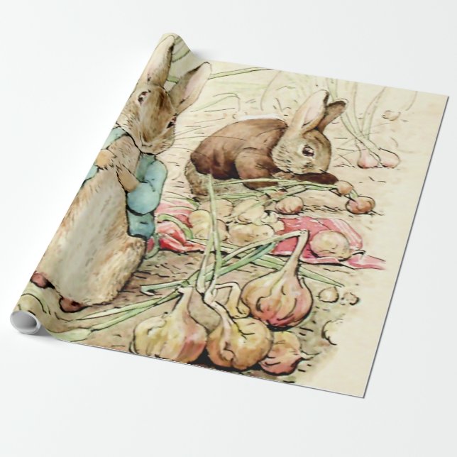 Peter and Benjamin Gather Onions by Beatrix Potter Presentpapper (Utrullad)