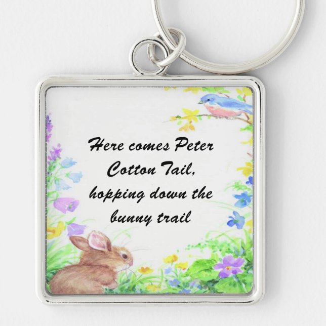 Peter Cotton Svan - Fyrkantig Silverfärgad Nyckelring (Framsidan)