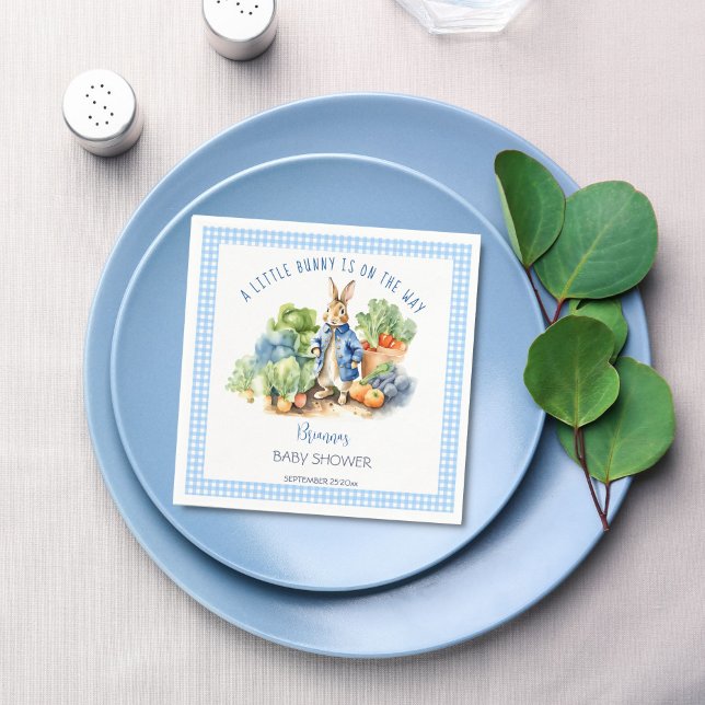 Peter kanin pojke babydusch tryckt pappersservett (Peter rabbit baby boy baby shower monogram printed napkins template personalized tableware decor)