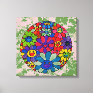 "Peter max art stil"leende blommor boll canvas