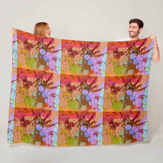 Peter Max, färgstarkt blommönster Fleecefilt (På plats)