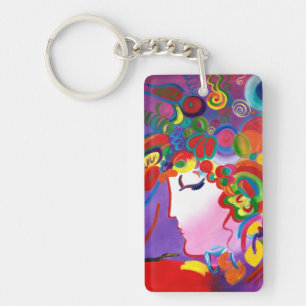 Peter Max Inspirerad Rödfärgad Skönhet Nyckelring