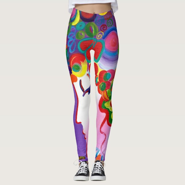 Peter max inspirerad rodna skönhetdamasker leggings (Framsida)