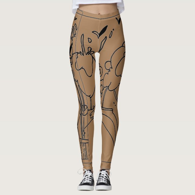 Peter Max stil 60s svart och bruna teckningar som  Leggings (Framsida)