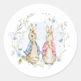 Peter och Flopsy Rabbit Syskon Party Runt Klistermärke