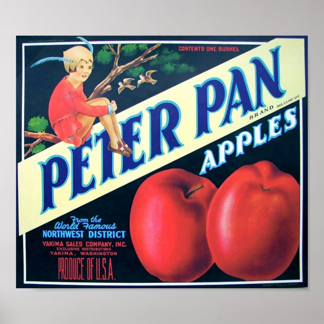 Peter Pan Märke Northwest Äpplen Yakima Washington Poster (Framsidan)