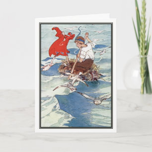Peter Pan och grejar sätta en klocka på vid Alice Helgkort