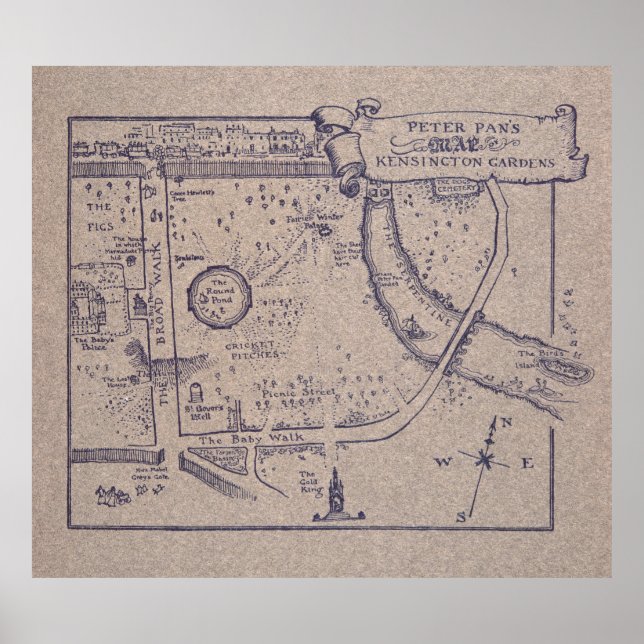 Peter Pans Karta i Kensington Gardens Poster (Framsidan)
