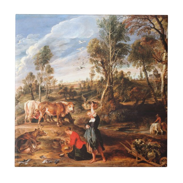 Peter Paul Rubens Milkmaids med nötkreatur i Lands Kakelplatta (Framsidan)