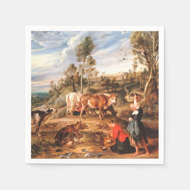 Peter Paul Rubens Milkmaids med nötkreatur i Lands Pappersservett (Framsidan)
