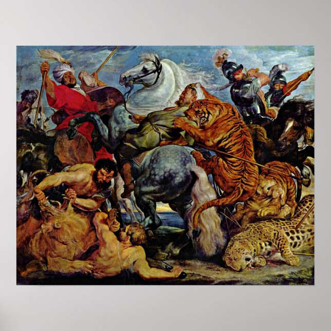 Peter Paul Rubens - Tiger och lejon jakt Poster (Framsidan)