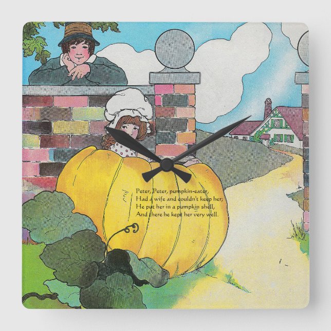 Peter Pumpkin-Eater Mor Goose Nursery Rhyme Fyrkantig Klocka (Framsida)