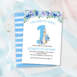 Peter Rabbit 1st Birthday Blue Blommigt Inbjudningar