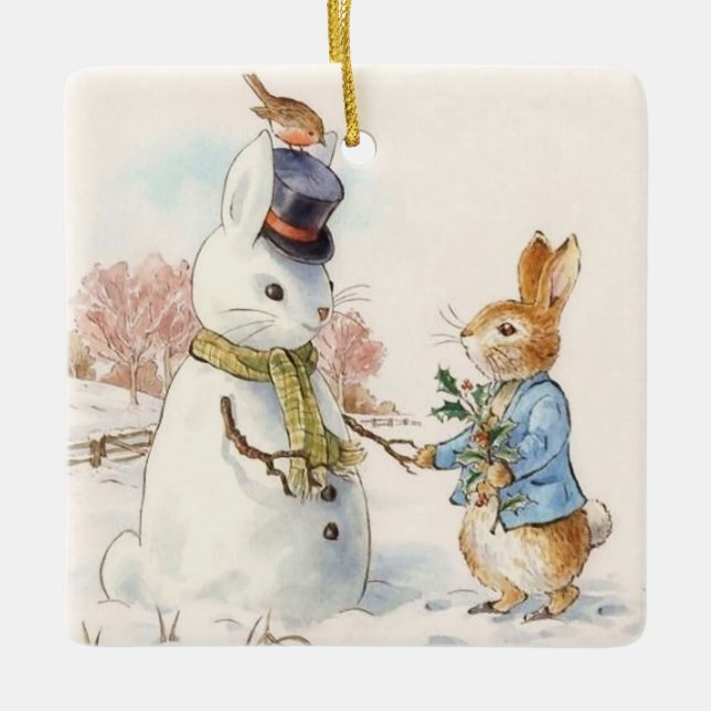 Peter Rabbit and the Snowman by Beatrix Potter Julgransprydnad Keramik (Framsida)
