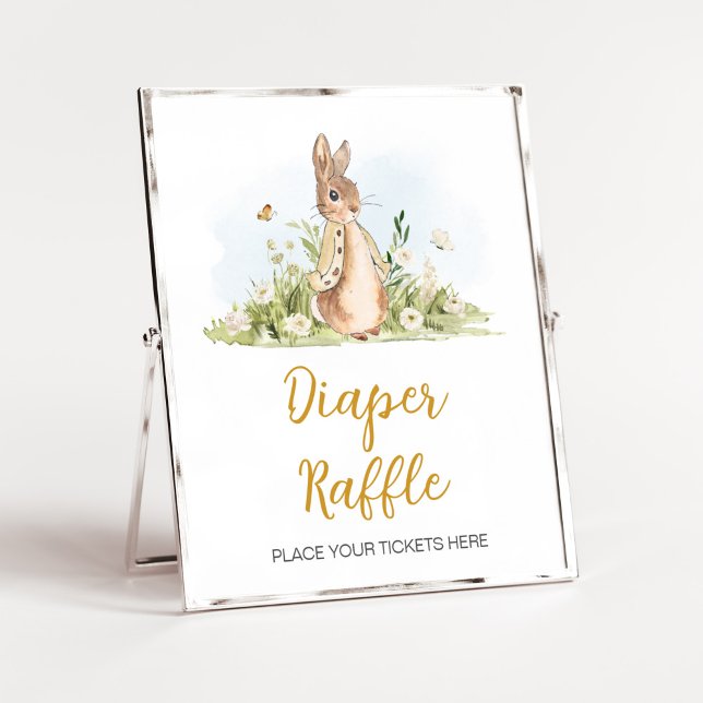 Peter Rabbit Baby Shower Diaper Raffle Poster (Rabbit Gender Neutral Baby Shower Diaper Raffle Sign)