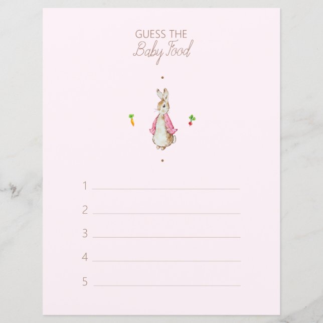 Peter, Rabbit Baby Shower gissar Baby Food Game (Framsida)